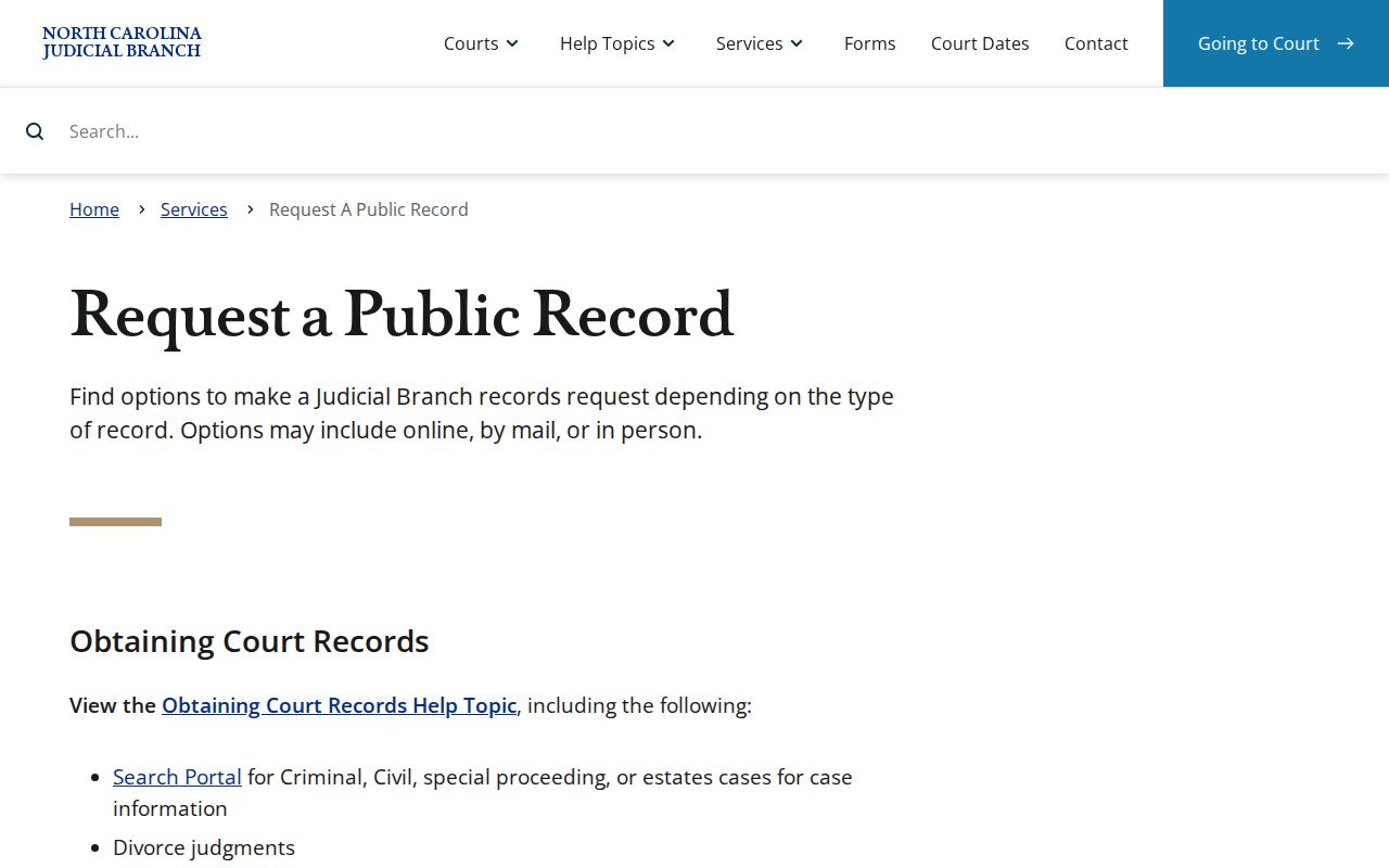 North Carolina Judicial Branch public-record request information