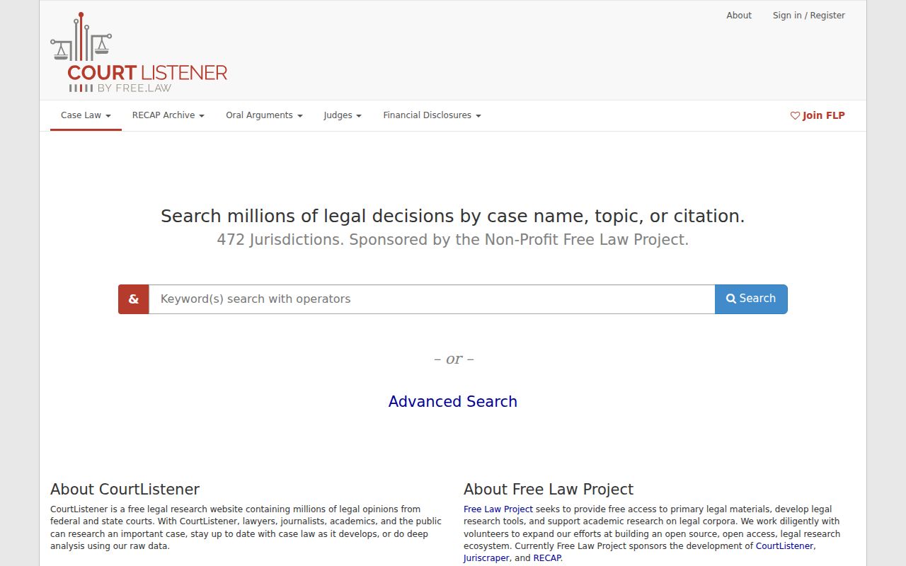 CourtListener public legal research service source