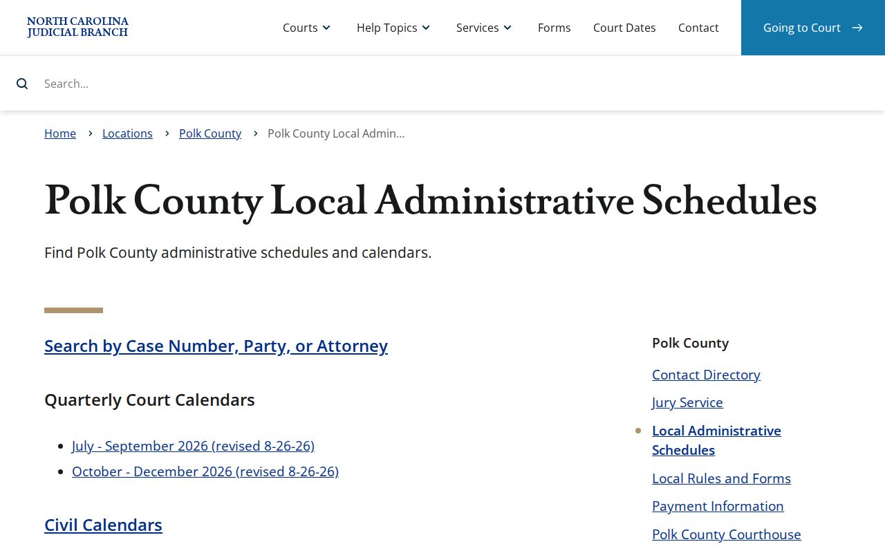 Polk County court dates local administrative schedules page