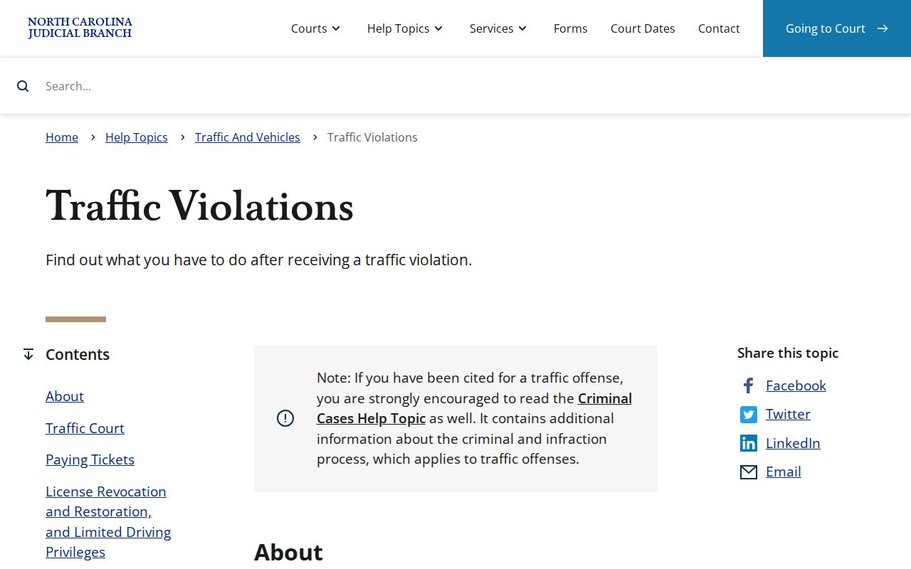 North Carolina traffic violations guidance source