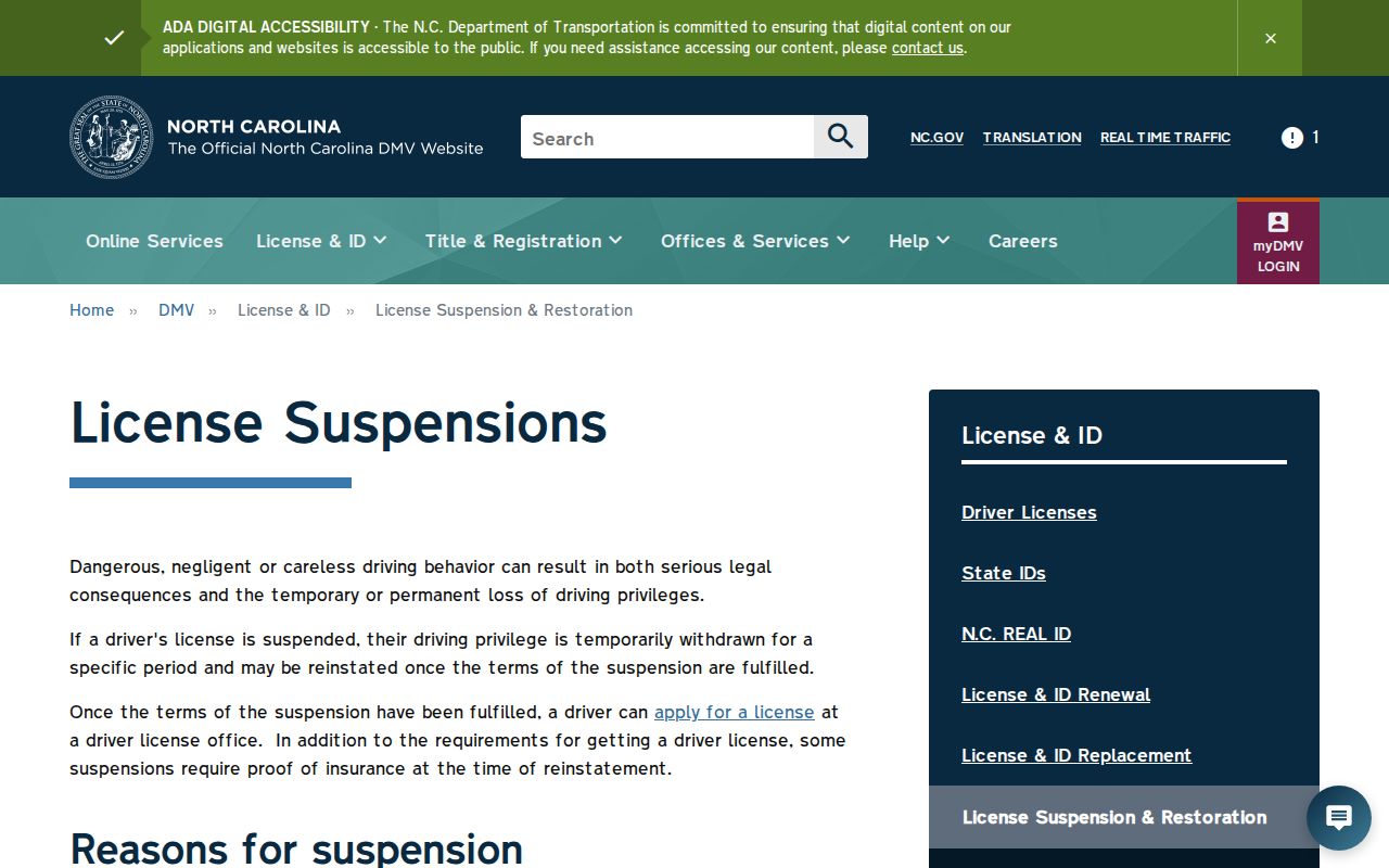 North Carolina DMV failure-to-appear and failure-to-pay guidance source
